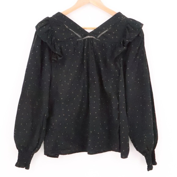 Madewell Polka Dot Ruffle Top Womens Peasant Boho Dark Romantic Office Size L - Picture 4 of 11